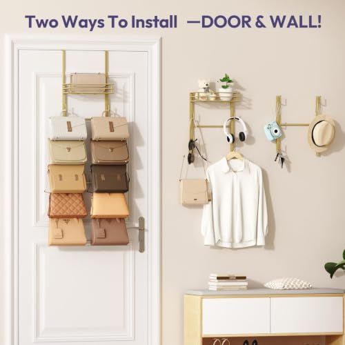 SWTYMIKI Over the Door Purse Organizer - Wall Mounted Handbag Organizer with 10 Hooks and Metal Basket, Hanging Purse Storage Rack Holds up to 10 Bags, Bag Rack Can Use As 1/2 Part, for Door, Closet - Image 4