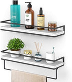 Meangood Floating Shelves Wall Mounted Set of 2, Wall Shelf with Towel Bar Rustic Wood Wall Storage Shelves for Bedroom,Living Room,Bathroom, Kitchen White by Meangood