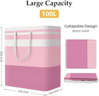 StorageRight Laundry Basket Hamper, 100L Collapsible Clothes Storage, Pink - Image 2