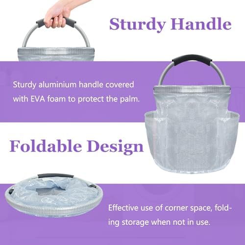 2Pcs 17L College Shower Caddy for Women, Bathroom Cleaning Caddy with Handle, 600D Oxford Fabric Cleaning Supplies Bucket, Multifunctional Storage Basket for Dorm, Family, Pink + Transparent - Image 3