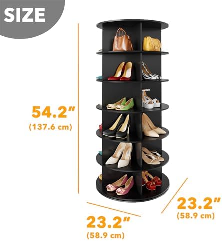 SpaceAid 6 Tier Rotating Shoe Rack Tower, Spinning Shoe Display Lazy Susan, Revolving 360 Shoe Rack Storage Round Carousel, Vertical Handbag Rotate Shoes Closet Organization (6-Tier Black) - Image 2