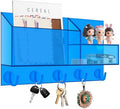 Acrylic Key Holder Wall Mount Mail Organizer for Wall with Shelf Storage Drawer and 5 Hooks, Blue by HappyDino