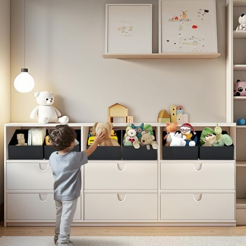 DIMJ Trapezoid Storage Bins for closet shelves, Closet Organzier Bins with Handle, Foldable Closet Storage Bins Basket, Closet Organizers and Storage for Toys, Books, 6 Packs, Black - Image 3