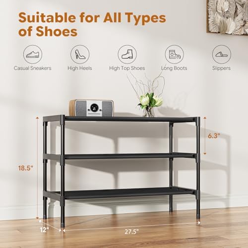 Simple Trending 3-Tier Shoe Rack, Shoe Organizer, 27.5" Wide, Black - Image 3