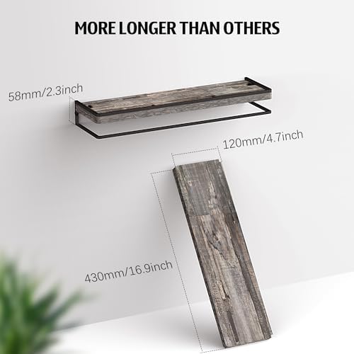 Meangood Floating Shelves Wall Mounted Set of 2, Rustic Wood Wall Storage Shelves for Bedroom,Living Room,Bathroom, Kitchen Pine - Image 3