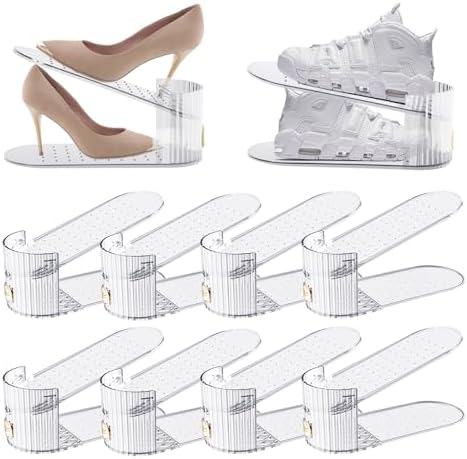 Clear 10 Pack Shoe Slot Organizer, Shoe Stacker Organizer Holders for A Pair of Shoes, Adjustable Thickening Double Layer 50% Shoe Space Saver Rack Storage for Closet (clear, 10 Pack) by Unknown