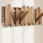 Wall Coat Rack for Entryway: Folding Wood Rustic 8 Hooks by KYIAANY