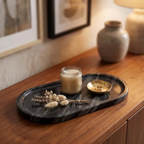 YKAJO Antique Wood Oval Marble Tray, 11.8x5.9 Vanity Perfume Organizer - Image 6