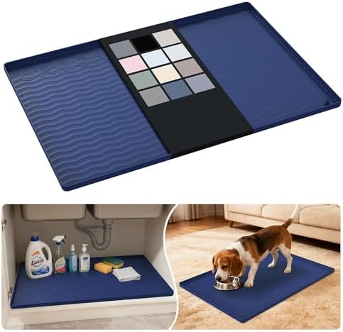 URMONA Waterproof Silicone Under Sink Mat 28'' x 19'' Shelf Liner for Kitchen and Bathroom, Cabinet and Counter Protector, Storage and Organizers, Litter Mat, Pet Cat Puppy Essentials(Navy) by URMONA