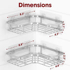 Sakugi Corner Shower Caddy - 2 Pack, Adhesive Shower Organizers, Rustproof Stainless Steel Shower Shelves with 8 Hooks, No Drilling Bathroom Organizers and Storage Racks, Space-Saving, Silver, Large - Image 2