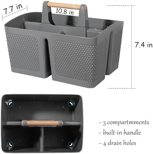 rejomiik Portable Shower Caddy Basket Plastic Cleaning Caddy Organizer Storage Tote with Handle for Bathroom, College, Dorm Room Essentials, Gray - Image 3