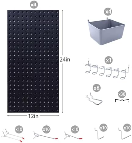 Pegboard Smith 48x24 inch Black Metal Pegboard Kit for Wall Organization with Hooks, Garage Storage Bins, and Utility Tool Board, Efficient Tool Organizer Peg Board - Image 6