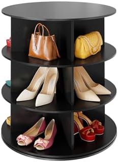 SpaceAid 3 Tier Rotating Shoe Rack Tower, Spinning Shoe Display Lazy Susan, Revolving 360 Shoe Rack Storage Round Carousel, Vertical Handbag Rotate Shoes Closet Organization (3-Tier Black) by SpaceAid