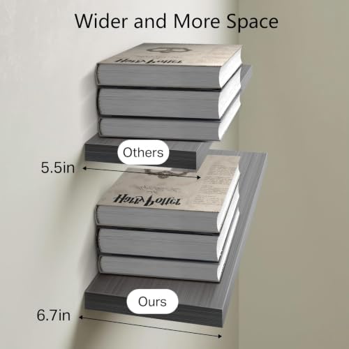 BAYKA Grey Floating Shelves 22.5in, Set of 3, Wall Mount Rustic Wood Shelf - Image 3