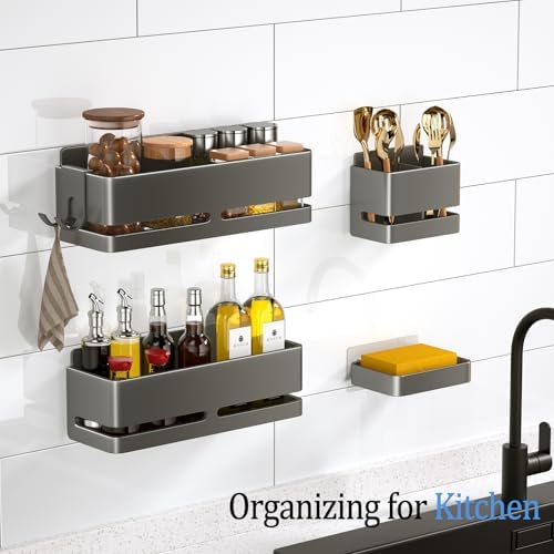 Bathroom Shower Caddy,No Drill Shower Shelves(5-piece Set-Grey) - Image 4