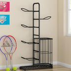 Multi-Function Sports Equipment Storage Racks - Adjustable and Durable Solutions for Organizing Balls, Toys, and Gear Indoors, in Garages, or Outdoors (5-tier-black-with Basket) - Image 6