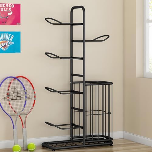 Multi-Function Sports Equipment Storage Racks - Adjustable and Durable Solutions for Organizing Balls, Toys, and Gear Indoors, in Garages, or Outdoors (5-tier-black-with Basket) - Image 6