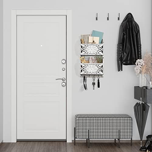 2-Slot Mail Organizer Wall Mount with 4 Hooks - Image 4