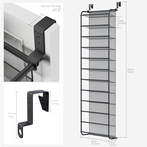 Whitmor 36 Pair Over the Door Shoe Organizer, 12 Tier Hanging Shoe Organizer, Heavy Duty Metal & Mesh Shoe Holder, Hanging Shoe Rack for Closet Storage, 74"H x 21.7"W x 7.5"D, Gunmetal Gray - Image 3