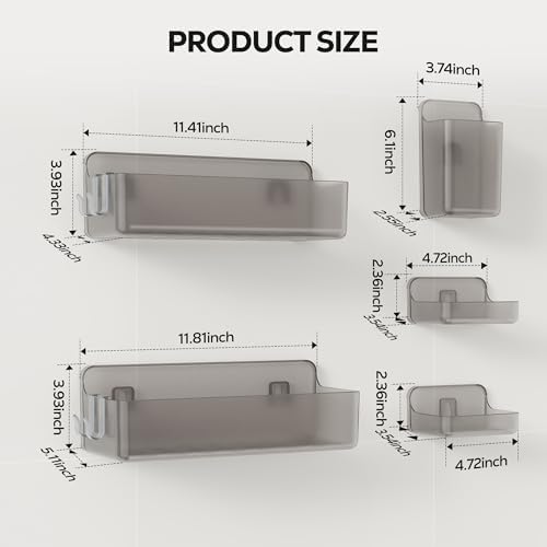 Nieifi Adhesive Shower Shelves, Gray, 5 Pieces - Image 2