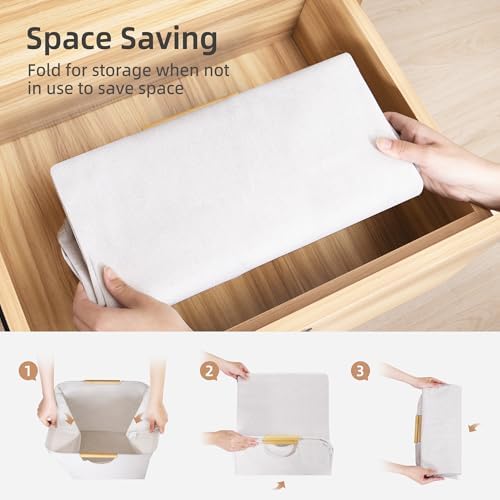 STORAGE MANIAC 3-Pack Large Laundry Hamper, 80L (21.1 Gal) Collapsible Laundry Basket with Bamboo Handles, Freestanding Waterproof Clothes Hamper for Laundry Room, Bedroom, Dorm, Towels, Beige - Image 6