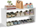 White Shoe Rack Organizer for Closet, 2-Tier Expandable Shoe Shelf, Stackable Iron Wood Combination Small Shoe Racks Shelves for Closets, Entryway,Small Space,Hallway,Bedroom,Bathroom,6-12 Pairs by Cidaziya