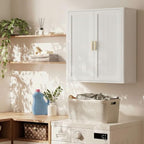 INNOD Bathroom Storage Cabinet, Over The Toilet Storage Cabinet, Medicine Cabinet with Adjustable Wood Shelf & Doors for Laundry Room & Kitchen & Living Room(White) - Image 7