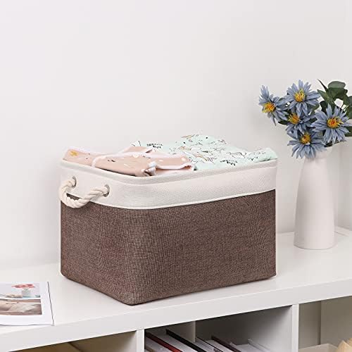 Bidtakay Baskets Fabric Storage Bins for Shelves [3-Pack] Decorative Storage Baskets for Organizing 15 X 11 X 9.5 inches Nursery Closet Foldable Toy Storage Closet Organizer Brown - Image 4