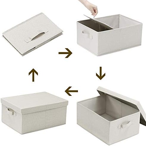 HOONEX Foldable Storage Bins with Lids, 2 Pack, Storage Boxes with Carrying Handles and Sturdy Heavy Cardboard, 16.5" L x 11.8" W x 7.5" H for Shoes, Books, Clothes, Beige - Image 6