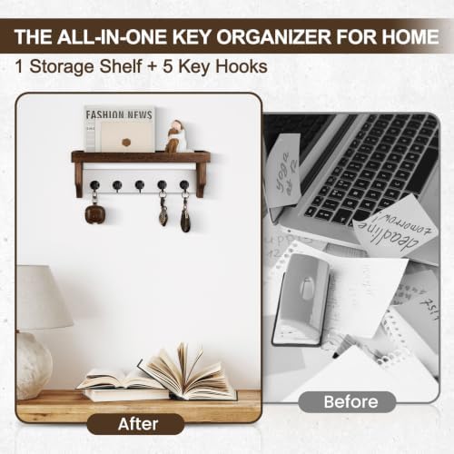 Key and Mail Holder Wall Mount, Mail Organizer with 5 Key Hooks - Image 6