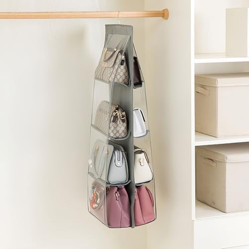 HAN SHENG 8-Pocket Clear Hanging Organizer, Handbag Storage, Grey, 2 Pack - Image 4