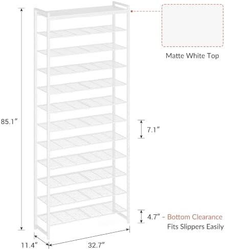 12 Tier Shoe Rack Organizer for 48-60 Pairs, Tall Metal Shoe Storage Shelf with Wood Top, Adjustable Boot Space, Narrow Design for Entryway Closet, White - Image 3