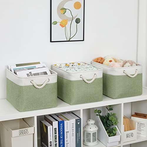 Bidtakay Large Fabric Baskets for Organizing [3-pack] Closet Organizers and Storage Baskets for Gifts Empty Foldable Nursery Baskets for Toy Storage 15 X 11 X 9.5 Inches (White&green) - Image 4