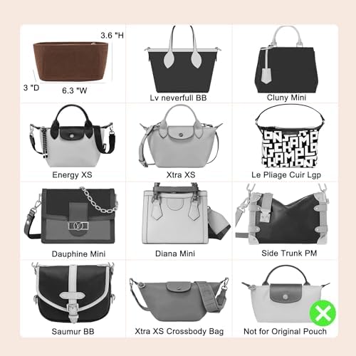 Doxo Small Purse Organizer Insert for Handbags, Felt Neverfull BB Organizer Insert,Mini Tote Bag Organizer with Zipper Pocket, Fit Neverfull BB Longchamp Xtra Energy S and More, Brown-XS - Image 6