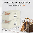 Aokeyee Hat Organizer for Baseball Caps - 2PCS Stackable Storage with Clear Window Lid, Flip-Top Access, Space-Saving Hat Box for Closet, Breathable Fabric (beige) - Image 3