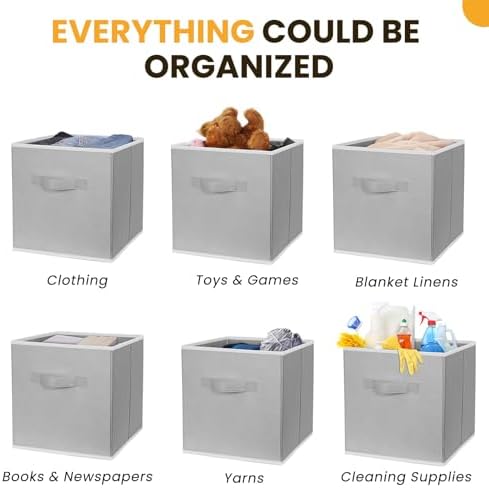 Criusia Large Storage Cubes, 13 Inch Cube Storage Bins for Shelves Closet Nursery Bedroom - 10 Pack Collapsible Storage Baskets with Handles - Fabric Bins for Organizing Magazines Clothes Toys (Grey) - Image 4