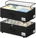 Under Bed Storage with Wheels, 2 Pack Underbed Storage Containers with Clear Lid & Label, XXL 75L Easy Assembly Rolling Under Bed Shoe Storage for Clothes, Shoes, Blankets, Black(28.3 X 16.5 X 9.5 in) by Unknown