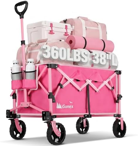 Gonex 38" L Collapsible Wagon Cart Foldable, 220L Folding Utility Cart Pink by Gonex