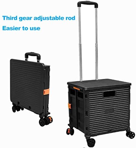 Foldable Utility Cart Folding Portable Rolling Crate Handcart Shopping Trolley Wheel Box with Lid Wear-Resistant Noiseless 360°Rotate Wheel for Travel Shopping Moving Storage Office Use (Black) - Image 5