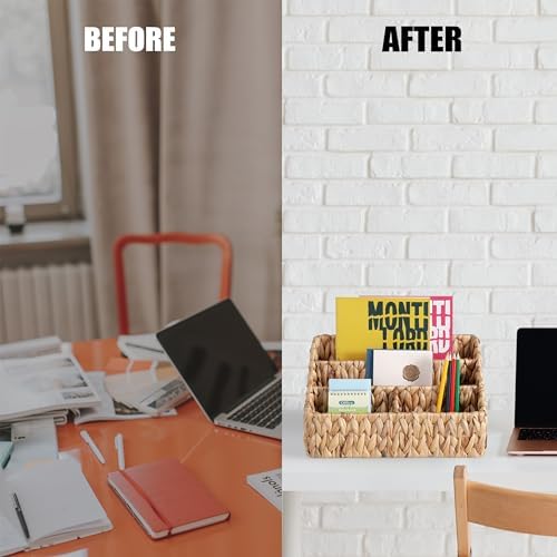 DINGTAI Natural Farmhouse Desk Organizers and Storage, Large Countertop Mail Holder, Tabletop Organizer (Water Hyacinth) - Image 3