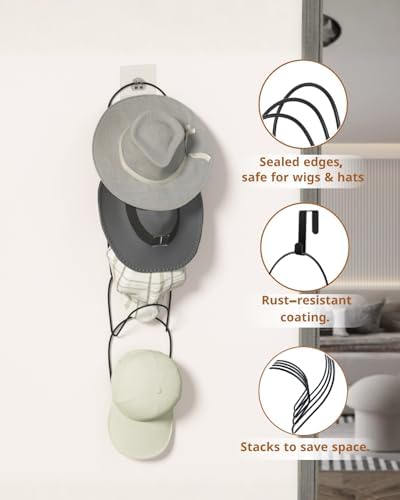 LINFIDITE 15 Pack Hat Rack Hanger Holder Organizer Closet Hanging Baseball Cap Display Storage Rack for Scarves Handbags Towels Clothes Ties Over Door Wall Mounted w Hanging Hook Black - Image 6