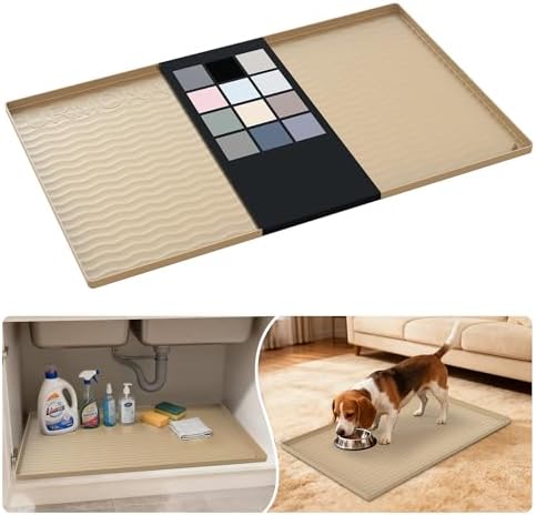 URMONA Waterproof Silicone Under Sink Mat 31'' x 19'' Shelf Liner for Kitchen and Bathroom, Cabinet and Counter Protector, Storage and Organizers, Litter Mat, Pet Cat Puppy Essentials(Khaki) by URMONA