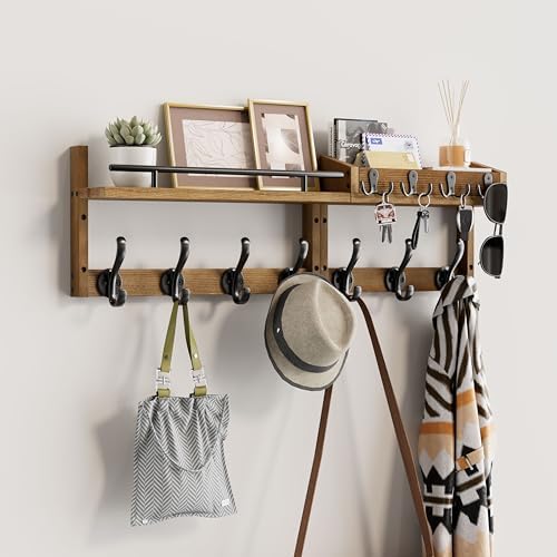 29 inch Coat Rack Wall Mount with Shelf, Entryway Wall Shelf with Hooks, Heavy Duty Coat Hanger Wall Mount with Key Holders and Mail Organizer for Living Room, Bedroom, Brown by Segtenant