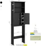 Over the Toilet Storage Cabinet for Bathroom, 75in Black Over Toilet Cabinet Freestanding Storage Organizer, Space Saver with Doors and Adjustable Shelf, Black - Image 2