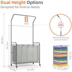 ROMOON Laundry Hamper Sorter Cart, 4 Section Organizer with Hanging Bar - Image 6