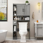 Vabches Farmhouse Over The Toilet Storage Cabinet with Barn Door, Wash Grey by Vabches