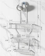 Shower Caddy Hanging - Never Rust Shower Hanging Organizer - Aluminum Over the ShowerHead Caddy with Soap Basket and 6 Hooks for Razor/Sponge (Shiny Silver) - Image 2