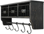 HBCY Creations Wall Mounted Shelf with Coat Hooks and Baskets, Solid Wood Entryway Organizer Wall Shelf with Hooks - Hang Coats, Keys or Coffee Mugs, Rustic Blackwash 24" Wide - Image 2