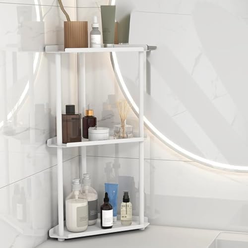 FLE Corner Bathroom Counter Organizer, Bathroom Organizer Countertop White by FLE