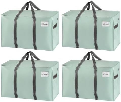 VENO 4 Pack Heavy Duty Moving Bags, Extra Large Storage Bags with Reinforced Handles & Strong Zippers, Foldable & Reusable Moving Box Alternative for Clothes & Dorm Storage by Veno